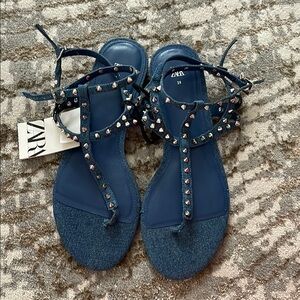 Zara Navy jeans Studded Sandals
